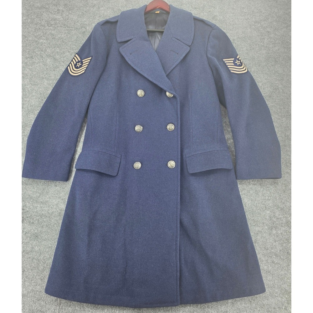 Vintage US Air Force Wool Overcoat Navy Blue Master Sergeant Rank 41L Double B